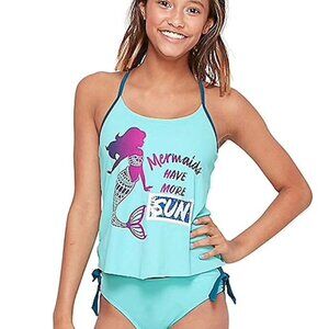 Blue & Purple 2 Pcs Justice Tankini Swimsuit Size 14
